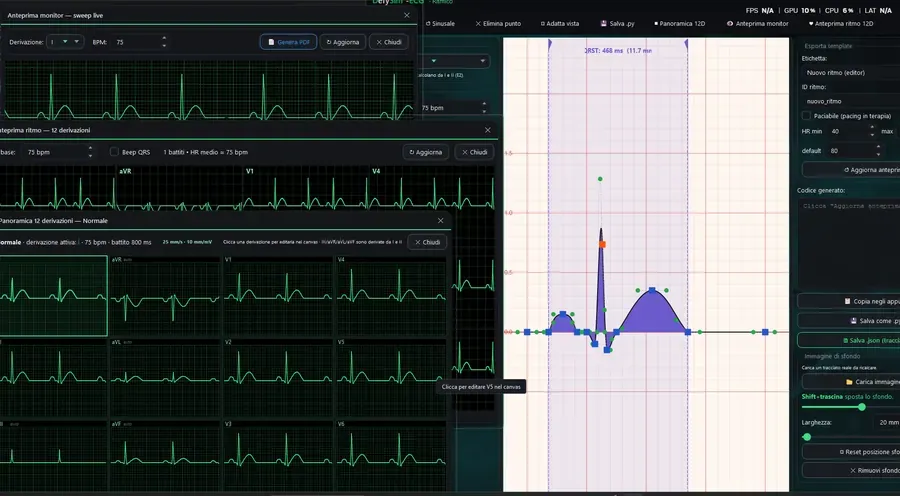 Anteprima del tracciato sul monitor e 12 derivazioni